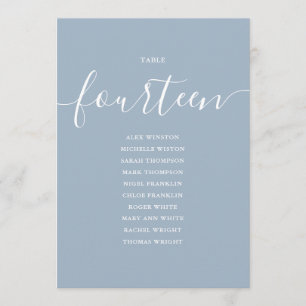Dusty Blue Script Table Number 14 Seating Chart