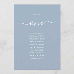 Dusty Blue Script Table Number 1 Seating Chart