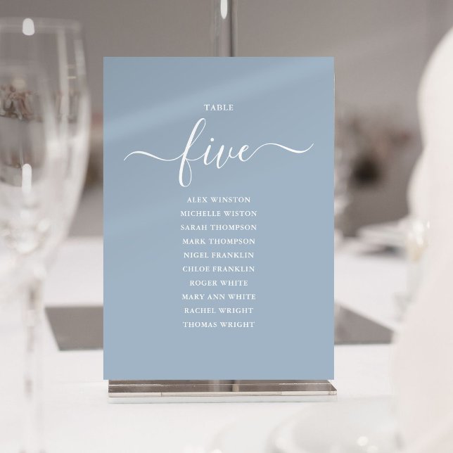 Dusty Blue Script Table Number 5 Seating Chart (Dusty Blue Script Table Number 5 Seating Chart)
