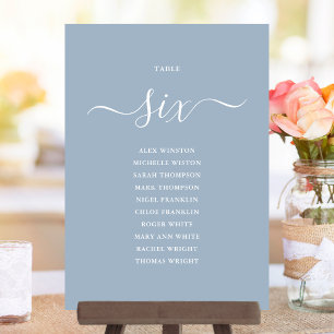 Dusty Blue Script Table Number 6 Seating Chart