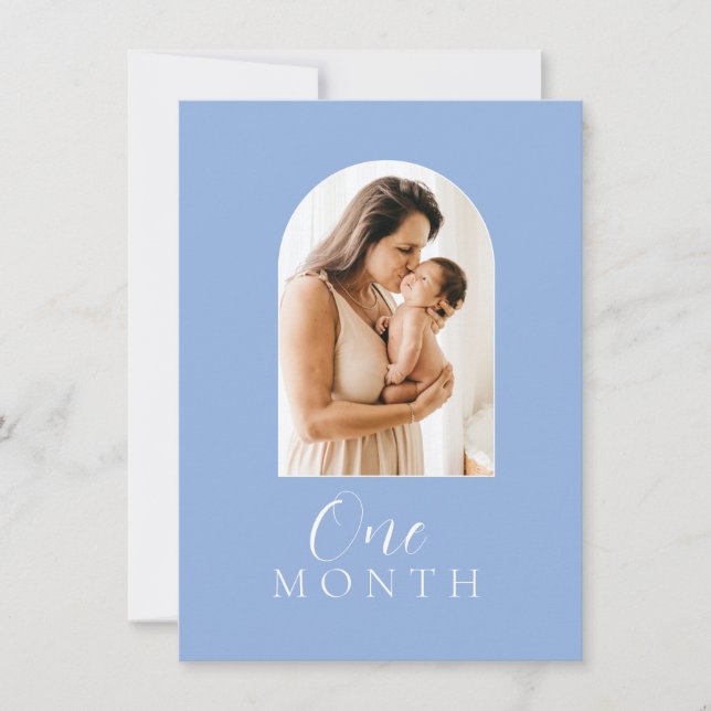 Dusty Blue Script Text Boy Monthly Milestone Card (Front)