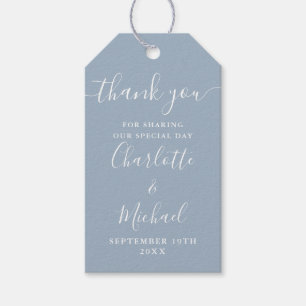 Dusty Blue Script Thank You Wedding Favour Gift Tags