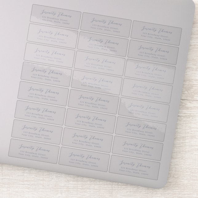 Dusty Blue script transparent return address label (Detail)