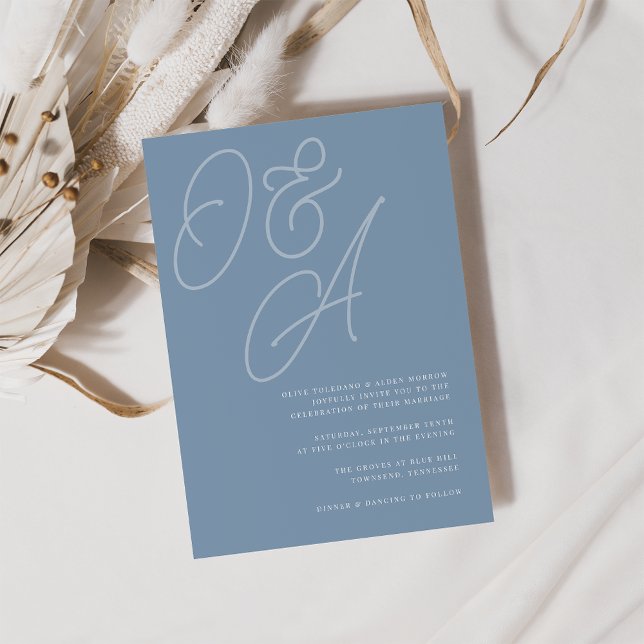 Dusty Blue | Script Watermark Monogram Wedding Invitation (Creator Uploaded)