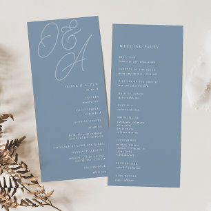 Dusty Blue Script Watermark Monogram Wedding Program