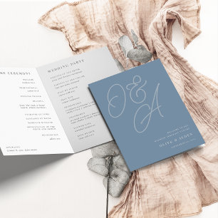 Dusty Blue   Script Watermark Monogram Wedding Program