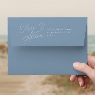 Dusty Blue Script Watermark Wedding 5x7 Envelope