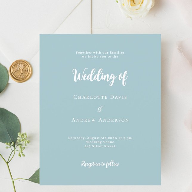 Dusty blue script wedding invitation (Creator Uploaded)