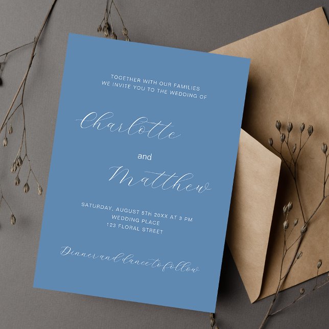 Dusty blue script wedding invitation (Creator Uploaded)