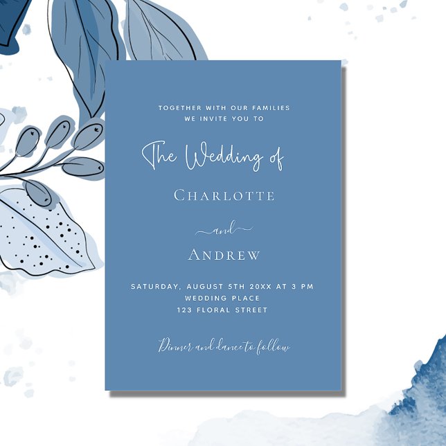 Dusty blue script wedding invitation postcard (Creator Uploaded)