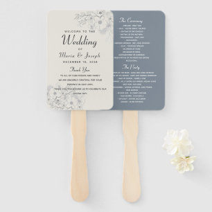 Dusty Blue Script Wedding Program Hand Fan