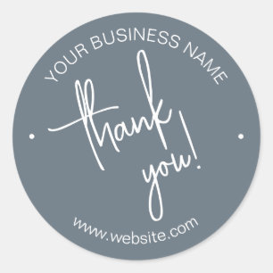 Dusty Blue Scripted Business Thank You Classic Round Sticker