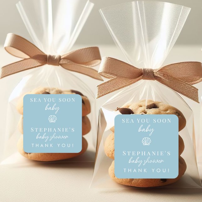 Dusty Blue Sea You Soon Thank You Baby Shower Square Sticker (Creator Uploaded)