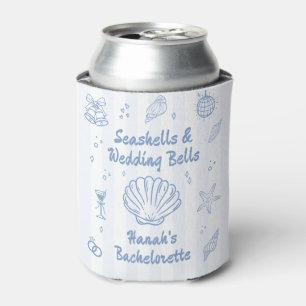 Dusty Blue Seashells Bachelorette Can Cooler