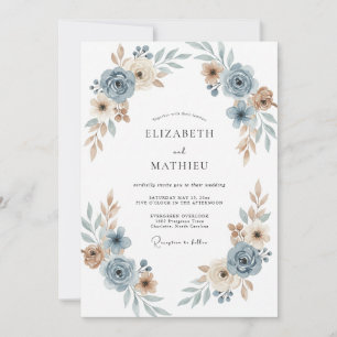 Dusty Blue Serene Floral Wedding Invitation