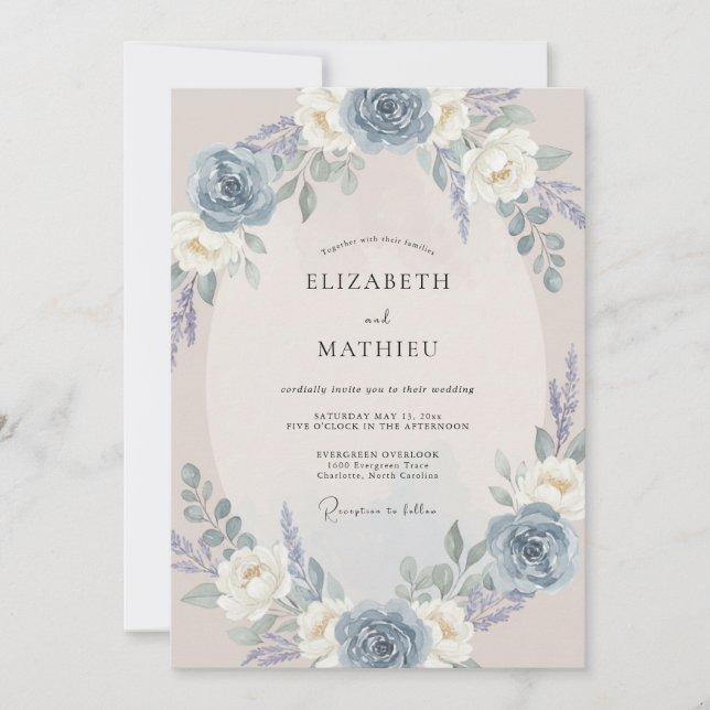 Dusty Blue Serene Romantic Wedding Invitation (Front)