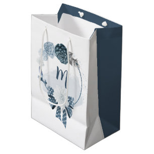 dusty blue shades and white flowers romantic medium gift bag