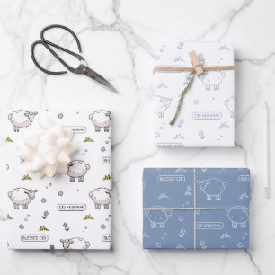Dusty Blue Sheep Eid Mubarak Kids Wrapping Paper Sheet