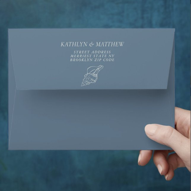 Dusty Blue Shell Beach Ocean Destination Wedding Envelope (Creator Uploaded)