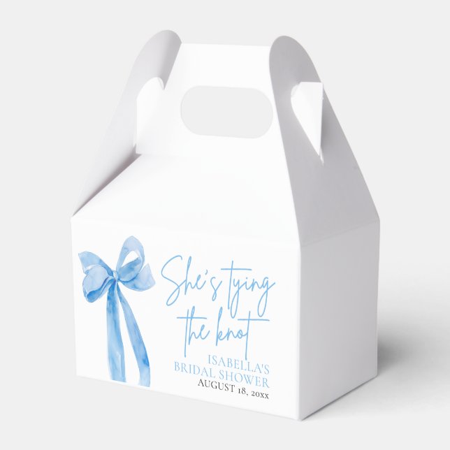 Dusty Blue She's Tying the Knot Bridal Shower Favor Box (Front Side)