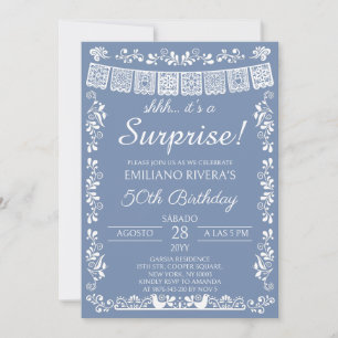 Dusty Blue Shhh It's a Surprise 50th Birthday Invitation
