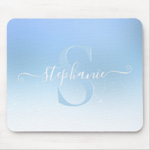Dusty Blue Shimmer Sparkle Glitter Monogram Mouse Pad