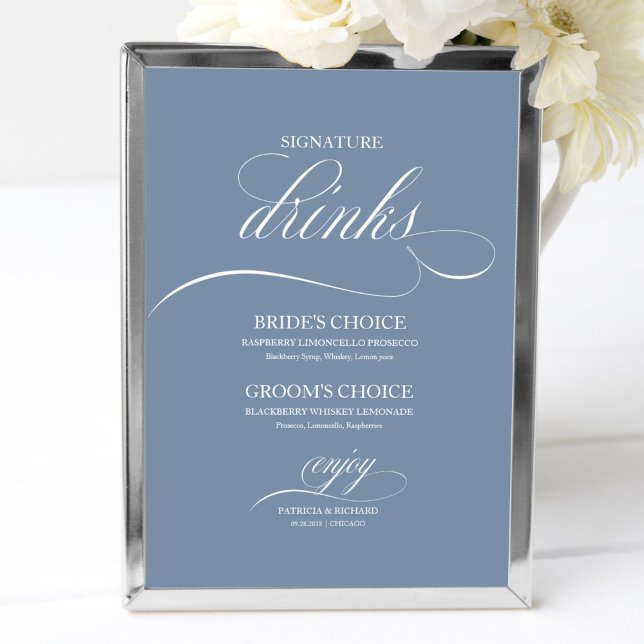 Dusty Blue Signature Drinks Elegant Wedding Sign (Creator Uploaded)