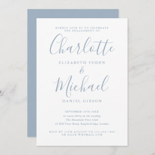 Dusty Blue Signature Script Engagement Party Invitation