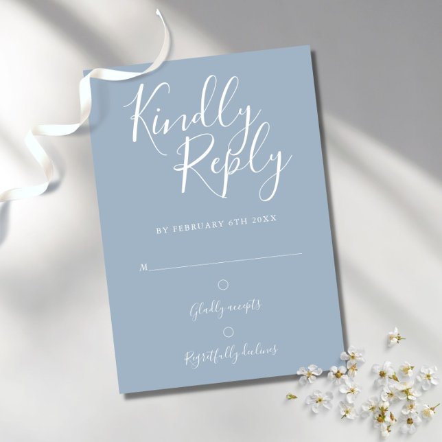 Dusty Blue Signature Script Simple Modern RSVP Card (Creator Uploaded)