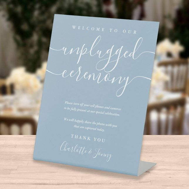Dusty Blue Signature Script Unplugged Ceremony Pedestal Sign (Creator Uploaded)