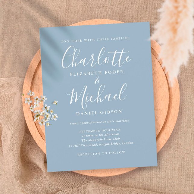 Dusty Blue Signature Script Wedding Invitation Postcard (Creator Uploaded)