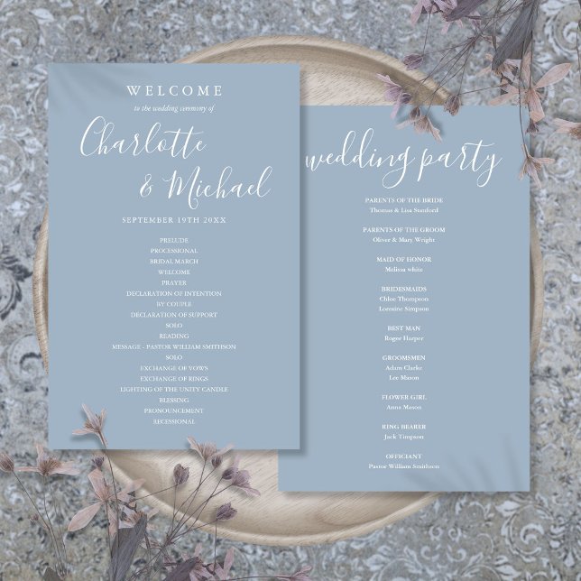 Dusty Blue Signature Script Wedding Programme (Dusty Blue Signature Script Wedding Program)