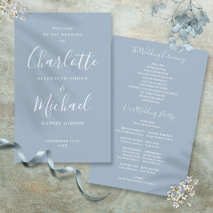 Dusty Blue Signature Script Wedding Programme