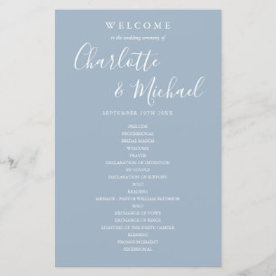 Dusty Blue Signature Script Wedding Programme