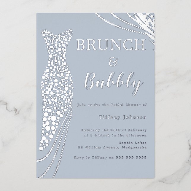 Dusty Blue & Silver Bridal Shower Brunch & Bubbly (Front)