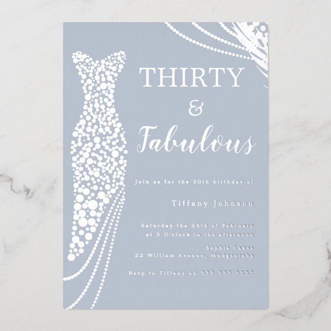 Dusty Blue & Silver Classic Elegant 30th Birthday (Front)