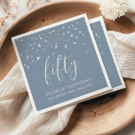 Dusty Blue Silver Confetti 50th Birthday Party Napkin<br><div class="desc">Help them celebrate their 50th birthday in style with this simple but elegant design, featuring faux silver triangular confetti sifting down on the word "fifty" in light grey handwriting font on a dusty blue background. Personalize it with the name of the honoree in light grey sans serif font, along with...</div>