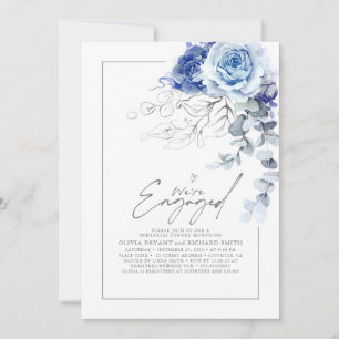 Dusty Blue Silver Floral Engagement Party Photo Invitation