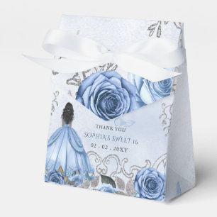 Dusty Blue Silver Floral Princess SWEET 16 Favor Box
