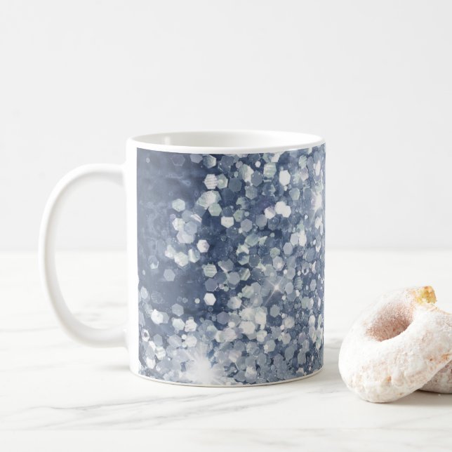 Dusty Blue Silver Glitter Sparkly Coffee Mug (With Donut)