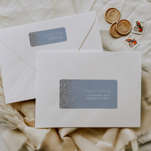 Dusty Blue Silver Glitter Wedding Return Address