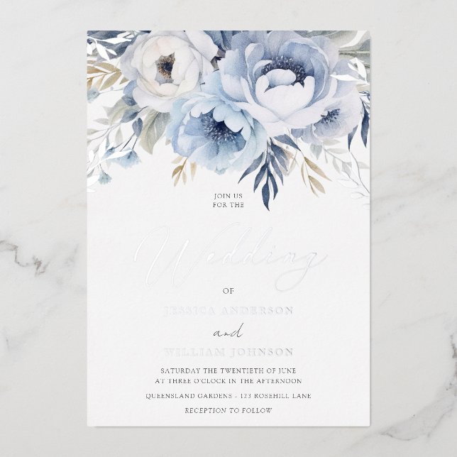 Dusty Blue & Silver Sparkle Floral Wedding (Front)