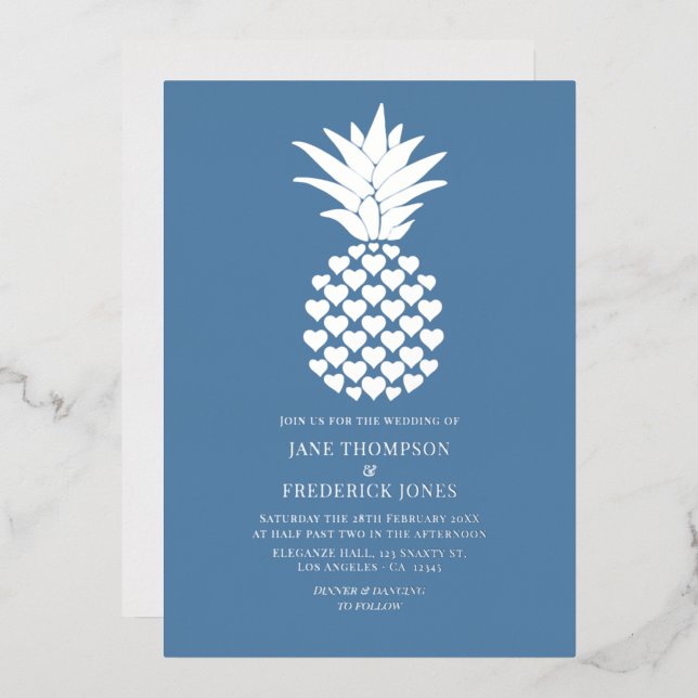 Dusty Blue & Silver Tropical Pineapple Wedding (Front/Back)