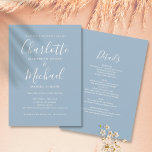 Dusty Blue Simple All In One Chic Script Wedding Invitation<br><div class="desc">Featuring signature style names,  this elegant dusty blue wedding invitation can be personalized with all your special wedding day information on the reverse including your RSVP,  accommodation,  and additional details. Designed by Thisisnotme©</div>