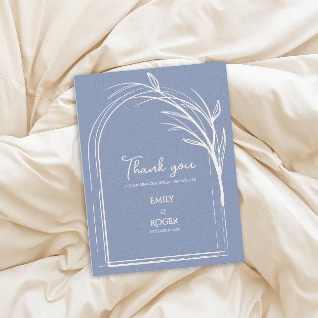 Dusty Blue Simple Arch Botanical Wedding Thank You Postcard (Dusty Blue Minimalist Arch Botanical Wedding Thank You Card | Elegant Modern Wedding Thank You)