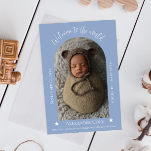 Dusty Blue Simple Arch Frame Photo Birth Announcement