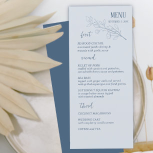 Dusty Blue Simple Boho Floral Wedding Menu