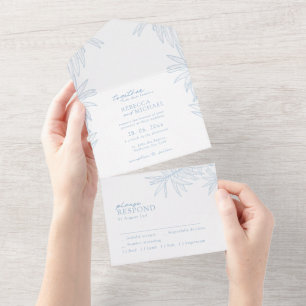 Dusty Blue Simple Botanical All In One Invitation