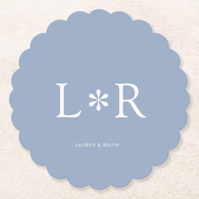Dusty Blue Simple Chic Couple Paper Coaster (Front)