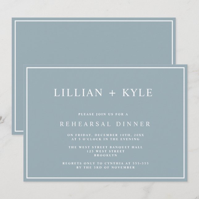 Dusty Blue Simple Chic Rehearsal Dinner Invitation (Front/Back)